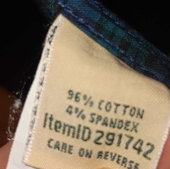 LL Bean Dark Blue Green Plaid Fitted Button Down Shirt Size L - Picture 6 of 6